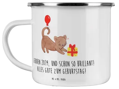 Produktbild von Mr. & Mrs. Panda Emaille Tasse 2019 Geburtstag - Weiß - Geschenk, Happy Birthday, Teetasse, Haferl, Geburtstagsfeier, Emailletasse, Becher, Geburtstagsgeschenk, Jahr