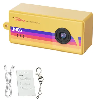 Obrázek produktu pro Malý digitální fotoaparát na klíče, 0,96palcový displej, video v rozlišení 1080p, 5 retro filtrů, širokoúhlý objektiv 130°, vhodný na cesty a večírky, žlutý