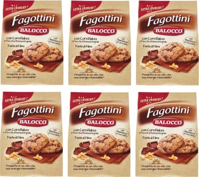 Produktbild von 6x Balocco Fagottini Biscotti Integrali Vollkornkekse Kekse Biscuits mit Cornflakes Vollkorn Haferflocken und Schokoladenstückchen 700g