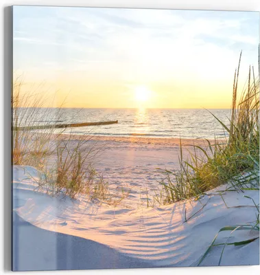 Produktbild von DEQORI Glasbild Echtglas 50x50 cm 'Abendsonne an der Ostsee' Wandbild Bild modern Deko