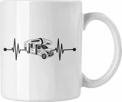 Produktbild von Trendation - Herzschlag Wohnwagen Wohnmobil Tasse Geschenk Camper Wohnmobilfahrer Geschenkidee Lustig (Weiß)