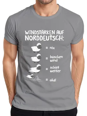 Obrázek produktu pro Windstärken Norddeutsch Schietwetter Schafe Plattdeutsch Spruch Pánské tričko, šedá, M
