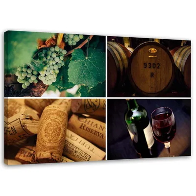 Produktbild von Leinwandbild wein und weintrauben 120x80 cm Feeby grün wandbild bereit zum aufhängen