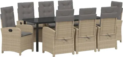 Obrázek produktu pro Zahradní jídelní souprava s polštářem 9 pcs Béžová polyratan