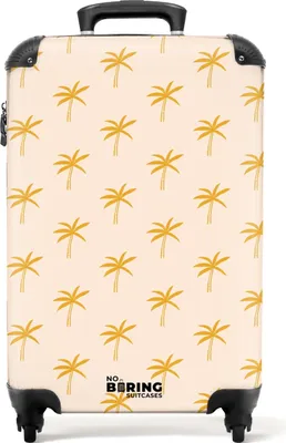 Obrázek produktu pro NoBoringSuitcases.com Příruční kufr z tvrdé skořepiny 55x35x20 cm, 36L, abstraktní potisky pro ženy: Béžová se žlutými palmami, cestovní kufr na 4 kolečkách