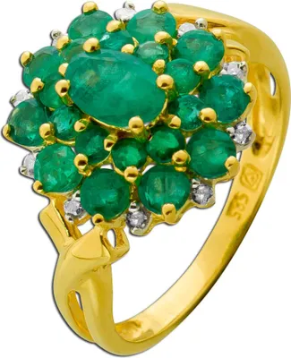 Produktbild von Smaragdring Gold 585 14K grüne Smaragde Diamanten 0.10ct Antikschmuck 17