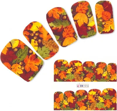 Produktbild von Tattoo Nail Herbst Bunte Blätter Aufkleber Nagel Sticker