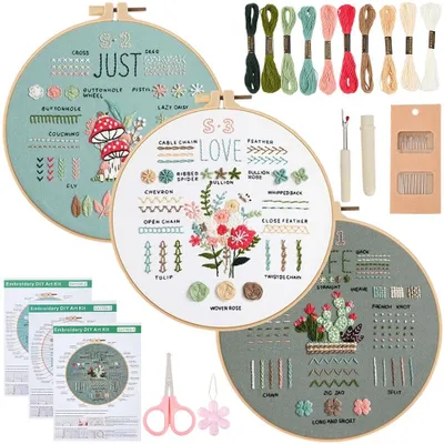Handstickerei-Starter-Set mit Blumenmuster, 11-teilig