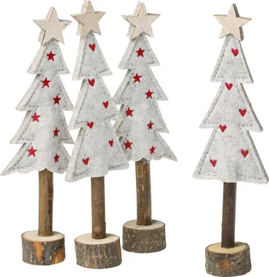 Produktbild von Tannenbaum Deko Filz Beige Rot Weihnachtliches Set 21cm 4 Stk, 4 Stück