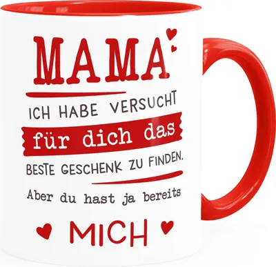Produktbild von Kaffee-Tasse Mama ich habe versucht für dich das beste Geschenk zu finden Geburtstag Muttertag Weihnachten SpecialMe® weiss-innen-rot standard