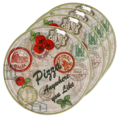 Zdjęcie produktu dla zestaw 4 talerzy do pizzy Moscow zielony Ø 33 cm talerz do serwowania XL porcelana