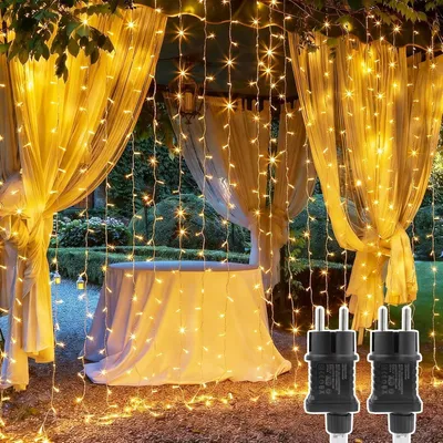 Productafbeelding van Kerstlichtgordijnen - Set van 2 - 3 x 2 m - Kerstverlichting met stekker - LED-lichtkettingen - Waterdicht - Waterval