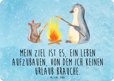 Produktbild von Mr. & Mrs. Panda tafel Pinguin Lagerfeuer DIN A6 - Eisblau - Geschenk, Schild, Wandbild, Motivation, Liebe, Retro Blechschild, Job, Maus, Metallbild, Dekoschild Metall