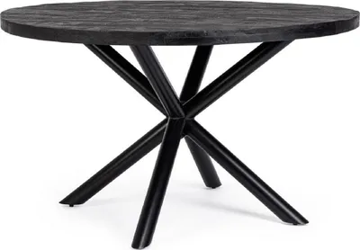 Produktbild von Casa Padrino Luxus Esstisch Schwarz Ø 130 x H. 76 cm - Runder Küchentisch mit Massivholz Tischplatte und pulverbeschichteten Stahl Beinen - Esszimmer Möbel - Küchen Möbel - Luxus Möbel