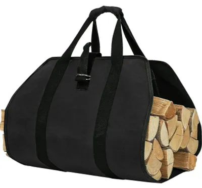 Image de Sac à bois, panier à bois, sac de transport pour bois, bois de chauffage, grand sac de transport pour bois, toile imperméable et résistante (noire)