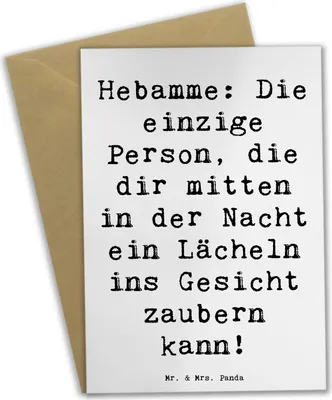 Produktbild von Mr. & Mrs. Panda Klappkarte Spruch Hebamme Lächeln - Weiß - Geschenk, Geburt, Nachsorge, Engagement, Geschenke mit Herz, zugewandt, Glückwunschkarte, Berufsliebe, Berufe