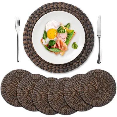 Obrázok produktu pre Elzusha – 6 kusov okrúhlych, tkaných podtácerov – prírodné podtáce z vodnej hyacinty