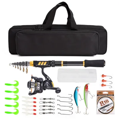 Produktbild von 2.4m Teleskop-Angelrute und Rolle Combo Full Kit Spinning Fishing Reel Gear Organizer Pole Set mit 100 m Angelschnur lockt Haken Jigkopf und Angel-Tragetasche Angelzubehoer