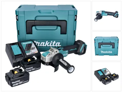 Image de Makita DGA 521 RMX1J meuleuse d'angle sans fil 18 V 125 mm X-LOCK Brushless + 2x batterie 4.0 Ah + chargeur + Makpac