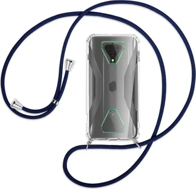 Produktbild von Handykette Backcover-Schutzhülle mit Band (Metall silberfarben) für Xiaomi Black Shark 3 - dunkelblau