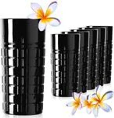 Produktbild von PLATINUX Schwarze Longdrinkgläser mit Muster aus Glas 300ml (max. 350ml) 6 Teilig Trinkglas Wassergläser Bargläser