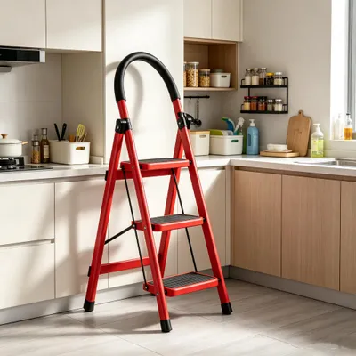 Produktbild von 3 Stufen Trittleiter,Kompaktes Klappleiter Für Erwachsene,rutschfeste Kunststoff Pedale,Multifunktionale Tritthocker bis 100kg,für Küche,Garage & Büro