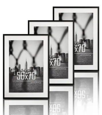 Zdjęcie produktu dla Ramka na zdjęcia 50x70 cm, czarna, zestaw 3 sztuk z passe-partout, dekoracja ścienna