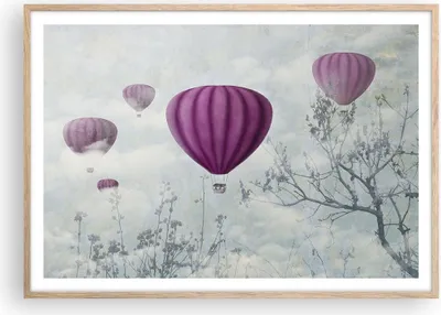 Produktbild von Gerahmtes Poster - Rahmen in heller Eiche - Ballon Baum Flug - 100x70 cm - Wand Bild - Wanddeko - Wandbilder - Wandposter - Bilderrahmen - Bilder - Kunstdruck - Wandbild - P2NAA100x70-3581