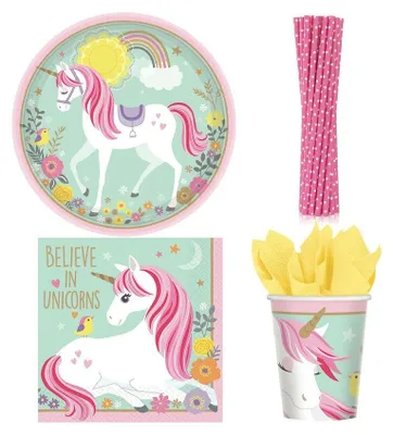 Produktbild von Einhorn Partyset Geburtstag Kindergeburtstag Einweggeschirr Party Deko Teller Becher Servietten
