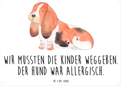 Produktbild von Mr. & Mrs. Panda tafel Hund Basset Hound DIN A5 - Weiß - Geschenk, Süß, Schild, Sprüche, wandtafel, Wandbild, Magnetschild, Niedlich, Retro Blechschild, Lustig