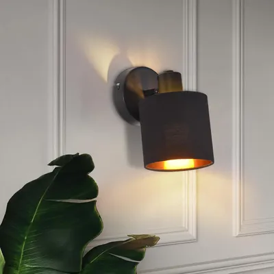 Produktbild von ZMH Wandleuchte Innen Wandlampe Wandspot Retro E14 Schwenkbar Wandbeleuchtung Wand Lampen Industrial Stoffschrim MAX.40W für flur Küche Schwarz