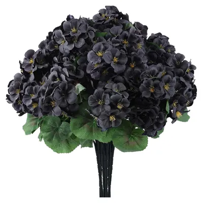 Produktbild von 1/6/12 künstliche Geranienblüten mit grünen Blättern, realistische, UV-beständige Kunstseidenblumen, geeignet für drinnen und draußen, Garten, Terrasse und Balkon