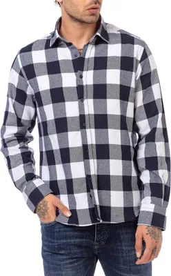 Produktbild von Red Bridge Herren Hemd Casual Plaid Shirts Modern Fit Langarm Kariert NavyblauWeiß L