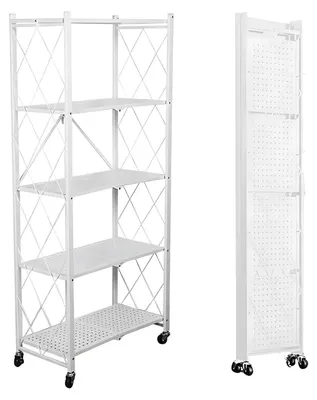 Immagine prodotto di Scaffale pieghevole - 5 ripiani - Portata 100 kg - Ruote girevoli - Per cucina e bagno