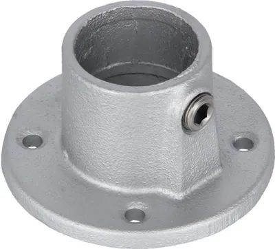 A single pipe fitting flange with a circular base and a cylindrical connector, shown in isolation.