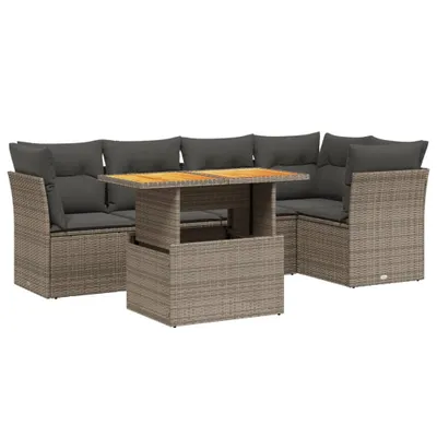 Produktbild von vidaXL 5-tlg. Garten-Sofagarnitur mit Kissen Grau Poly Rattan