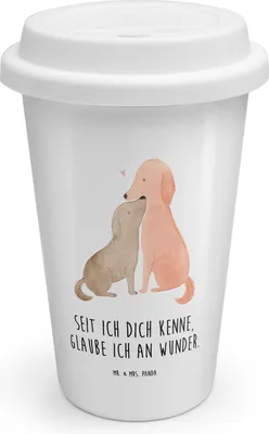 Produktbild von Mr. & Mrs. Panda Thermobecher Hunde Liebe - Weiß - Geschenk, Wunder, To Go, Sprüche, Coffee Becher, Herz, ToGo Kaffeebecher, Hund, Kuss, Optimitisch, Isolierbecher