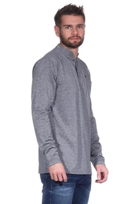 Produktbild von Herren Basic Langarm Shirt Stehkragen;  Grau M