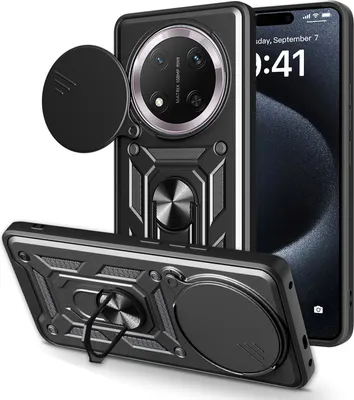 Produktbild von Outdoor Panzer Hülle für Honor Magic 7 Lite Handyhülle Slide Kameraschutz Ringhalter in Schwarz