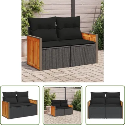 Zdjęcie produktu dla The Living Store sofa ogrodowa z poduszkami 2-osobowa czarny polirattan
