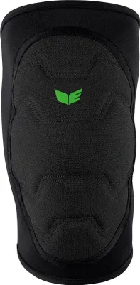 A black knee bandage with a green logo.