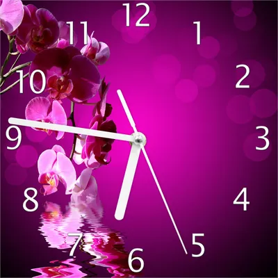 Produktbild von Wallario Design Wanduhr Rosafarbene Orchidee  Blüten in pink aus Echtglas, Größe 20 x 20 cm