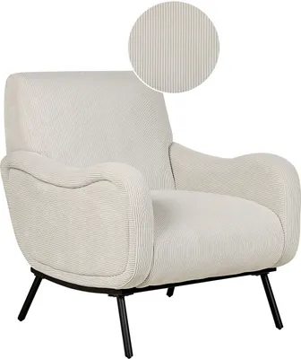 Zdjęcie produktu dla BELIANI Fotel jasnoszary sztruksowy tapicrowany prążkowane siedzisko do salonu w stylu retro