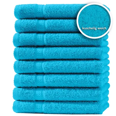 Produktbild von 8er Set Gästetücher Handtücher Duschtücher Badetücher Frottee 100% Baumwolle, Farbe:Türkis, Größe:Handtücher 50x100 cm