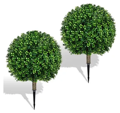 Produktbild von 2er-Set Künstliche Buchsbaumkugel 65cm: Buchsbaum Kunstpflanze mit Erdspieß - UV-beständig und lichtbeständig, immergrüne Pflanzen für Innen- und Außenbereiche