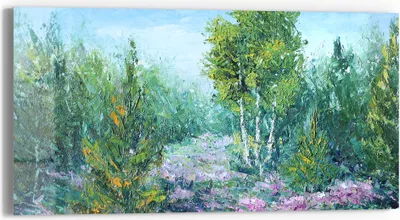 Produktbild von DEQORI Glasbild Echtglas 60x30 cm 'Lebendiger Waldmorgen' Wandbild Bild modern Deko