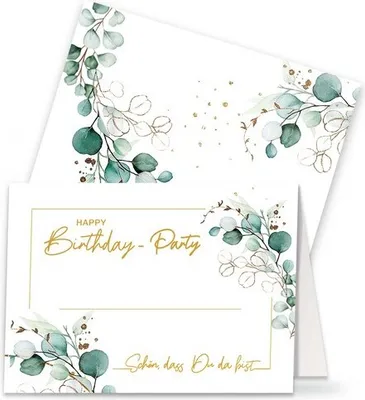 Produktbild von 20 Tischkarten Eucalyptus Happy Birthday - Happy Birthday um Eukalyptus A7, 10,5cm, Höhe 7,4cm
