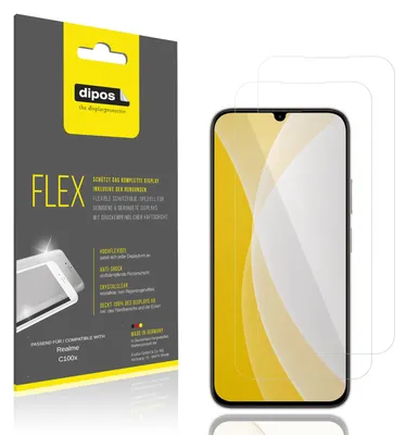 Produktbild von 2x Schutzfolie für Realme C100x Folie, 100% Displayabdeckung, dipos Flex