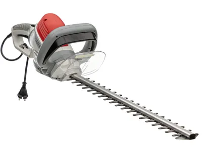 A product shot of an electric hedge trimmer against a white background.