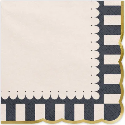 Produktbild von Servietten mit Goldrand 33x33cm 12 Stück Schwarz / Ivory / Gold